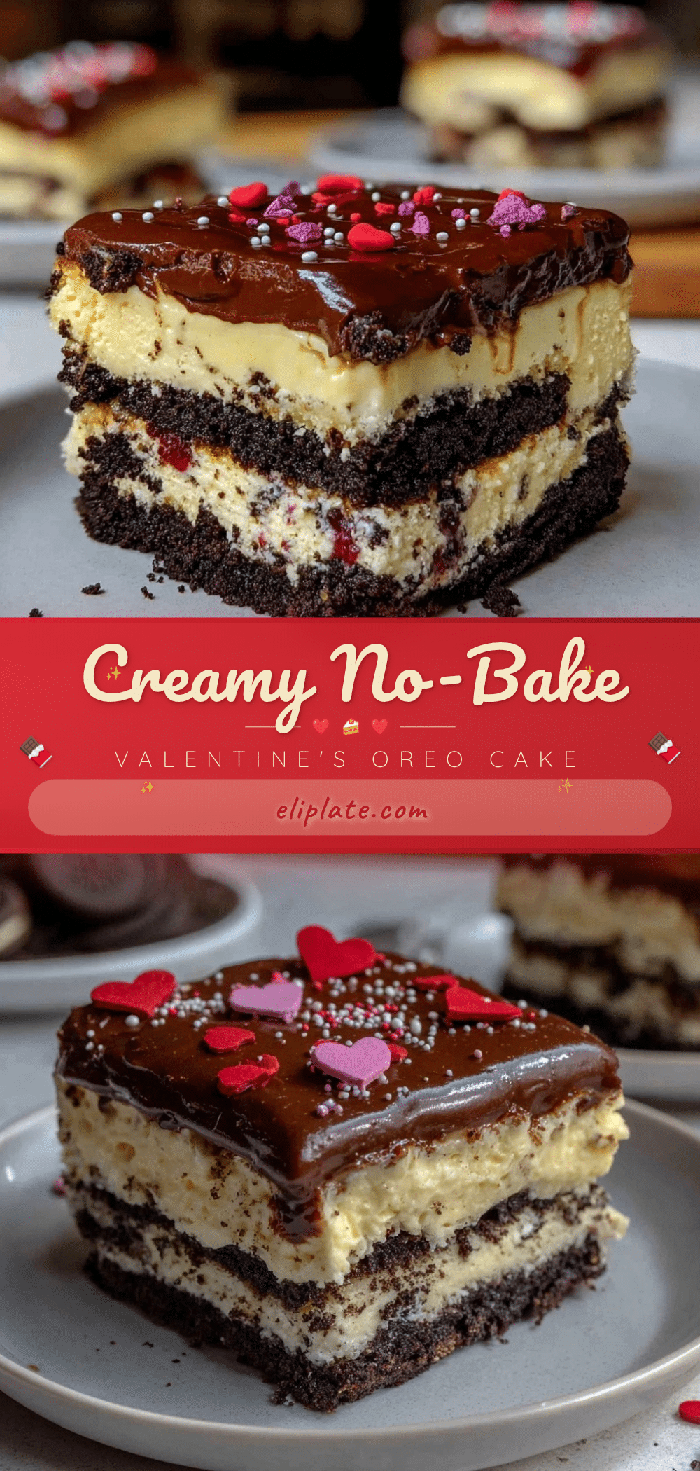 Creamy No-Bake Valentine’s Oreo Cake recipe