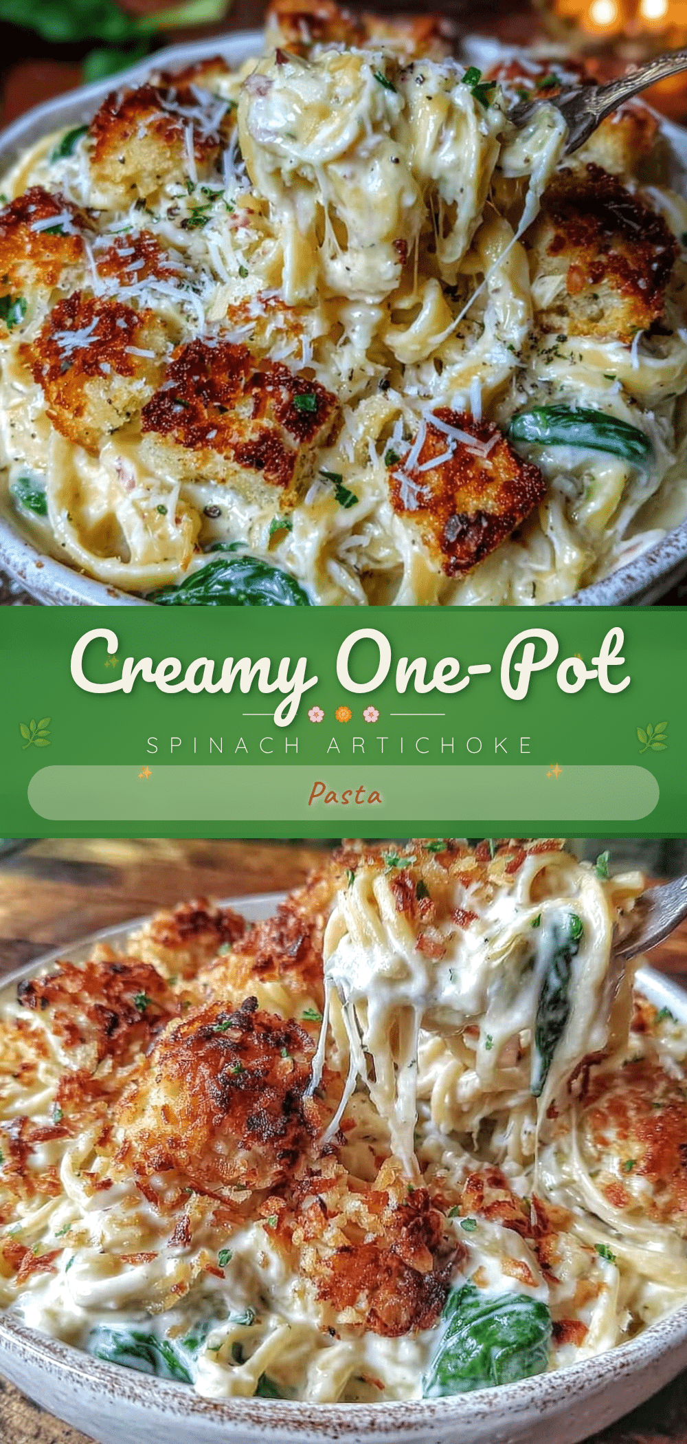 creamy one-pot spinach artichoke pasta recipe