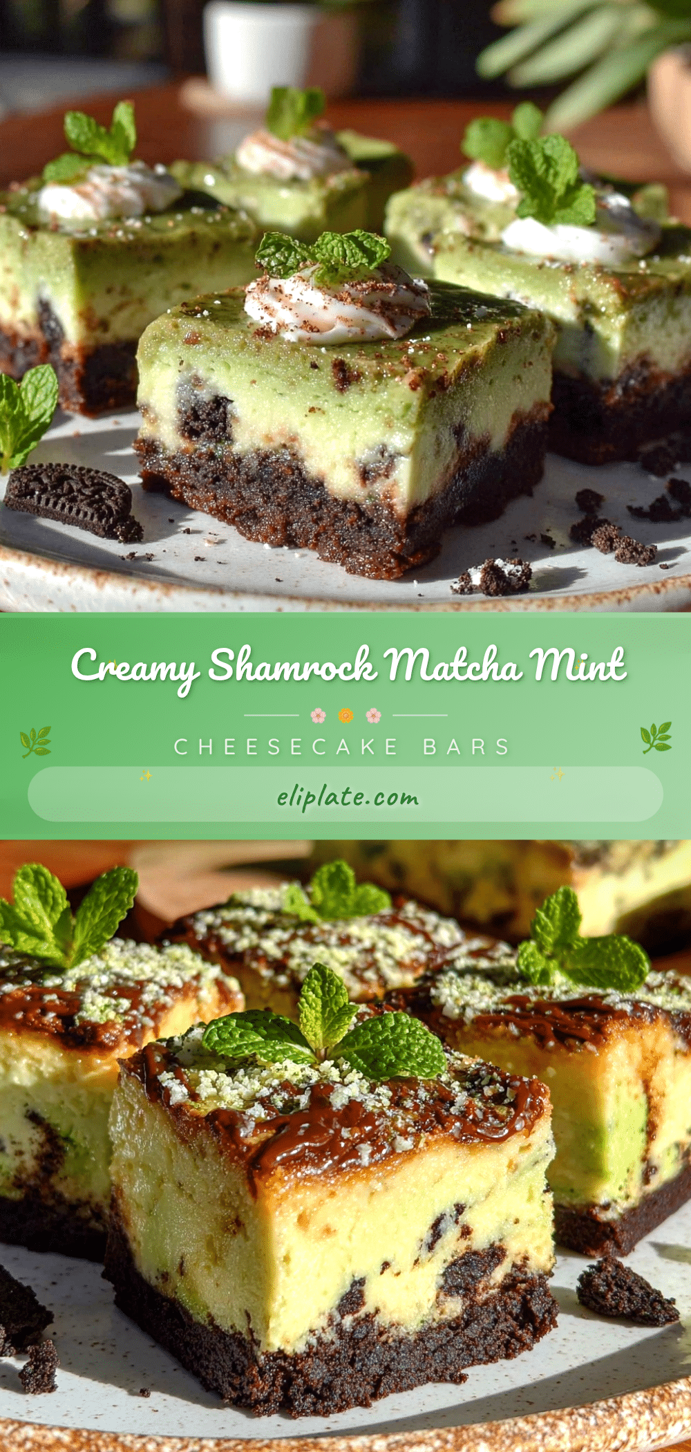 shamrock matcha mint cheesecake bars recipe