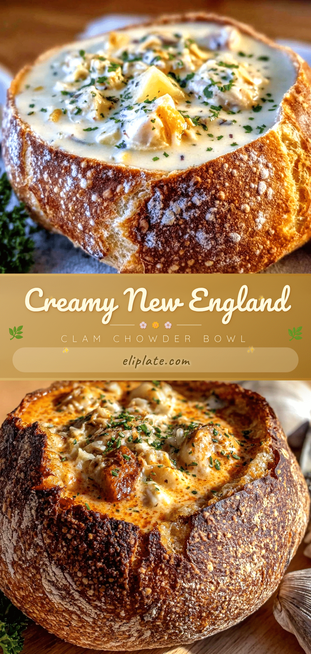 New England clam chowder in sourdough bread bowl recipe