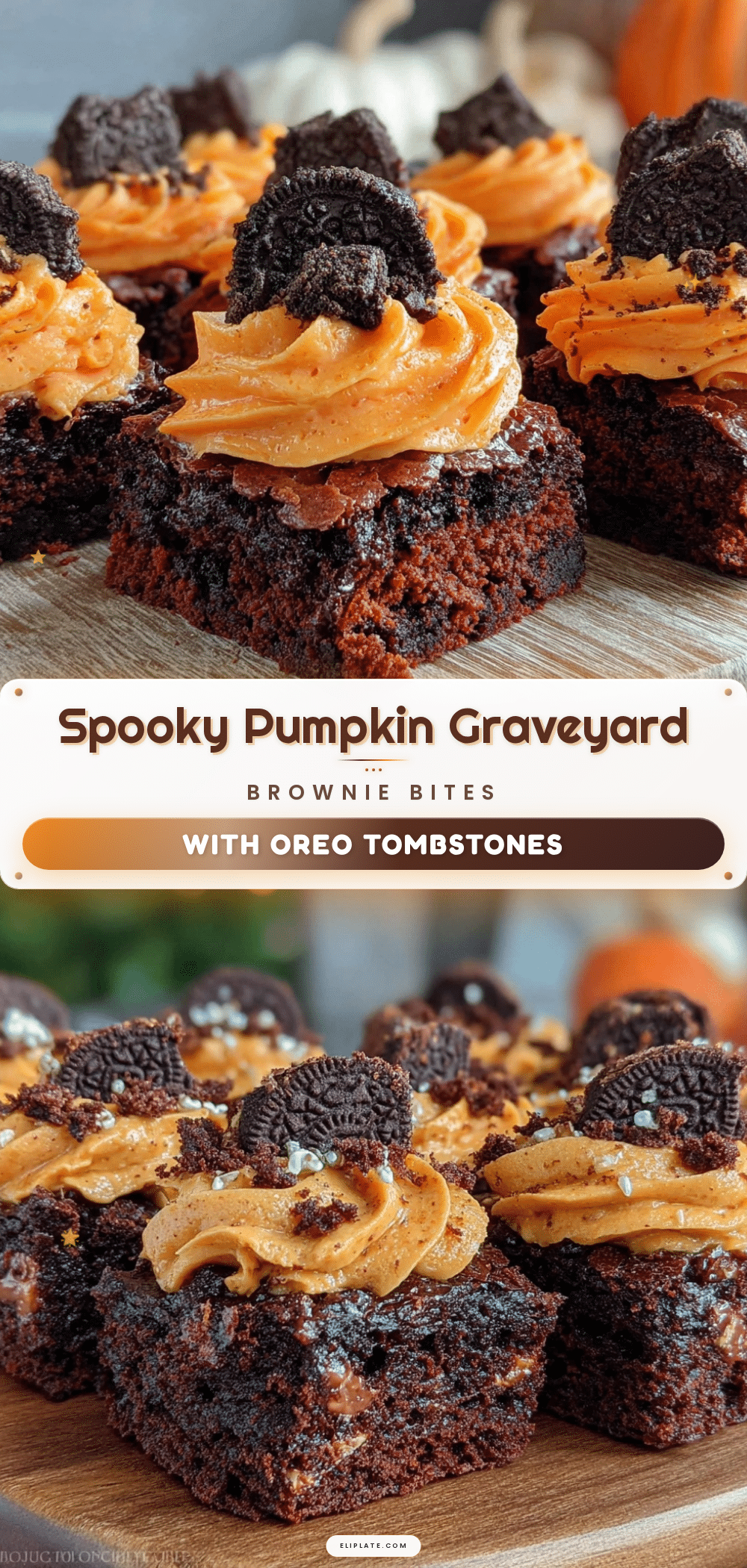 cozy pumpkin graveyard brownie bites recipe
