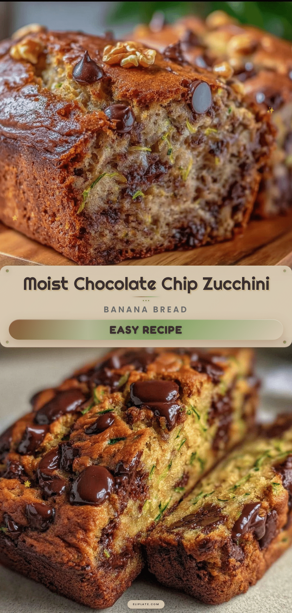 moist chocolate chip zucchini banana bread loaf recipe