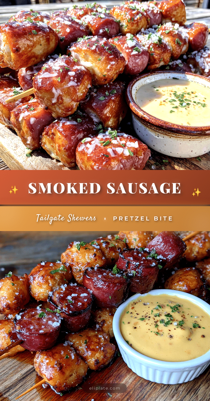 smoked sausage and pretzel bite skewers recipe