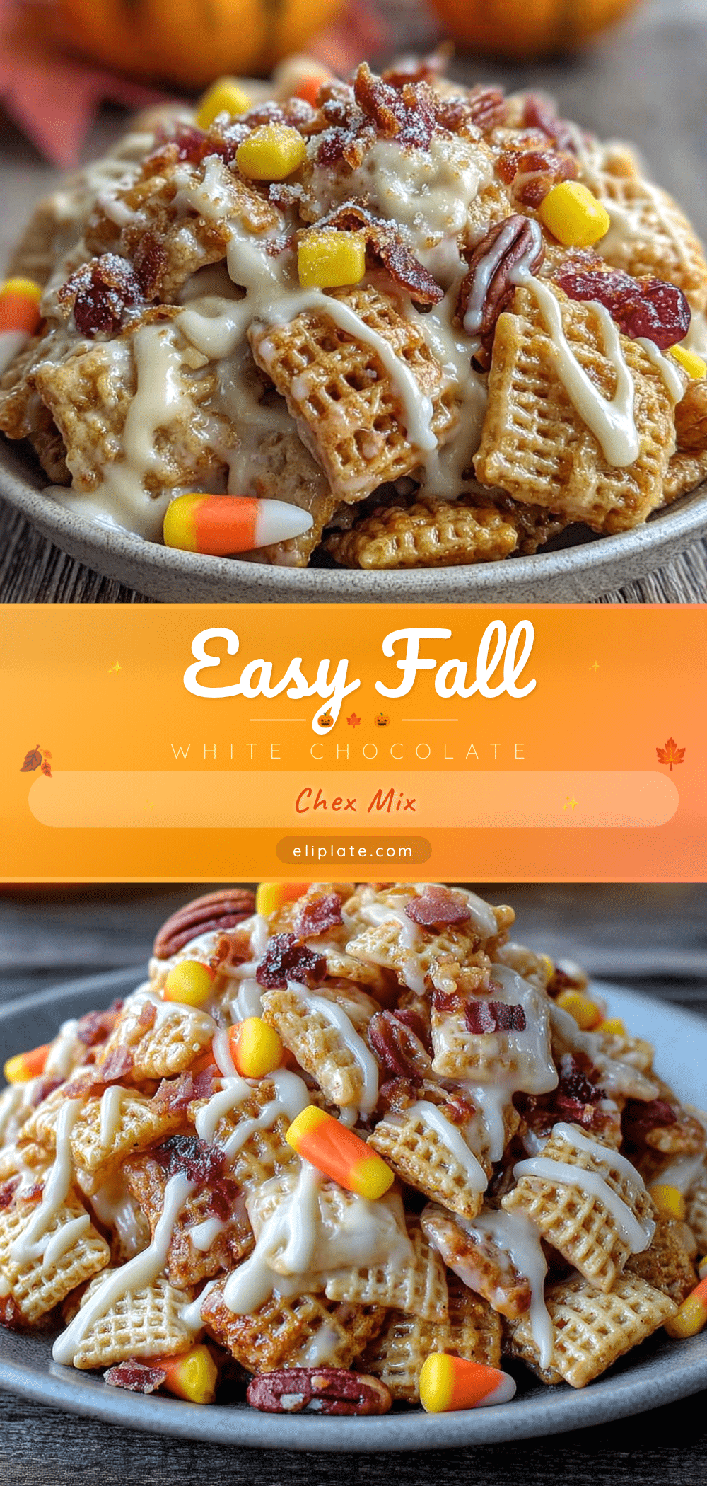 Easy Fall Chex Mix with White Chocolate and Candy Corn recipe